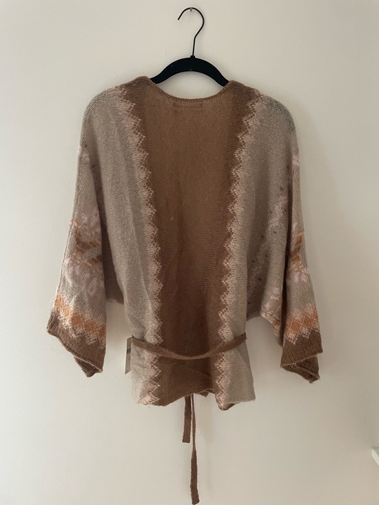 Anthropologie Beige and Brown Tie-Waist Knit Cardigan - Picture 2 of 4